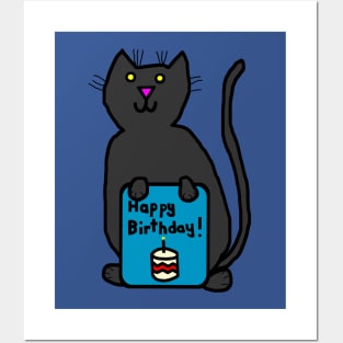 Cute Cat with Birthday Greetings Posters and Art